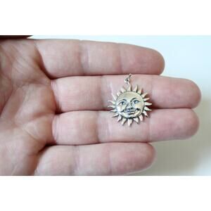 Sterling Silver Large Smiling Sun Pendant